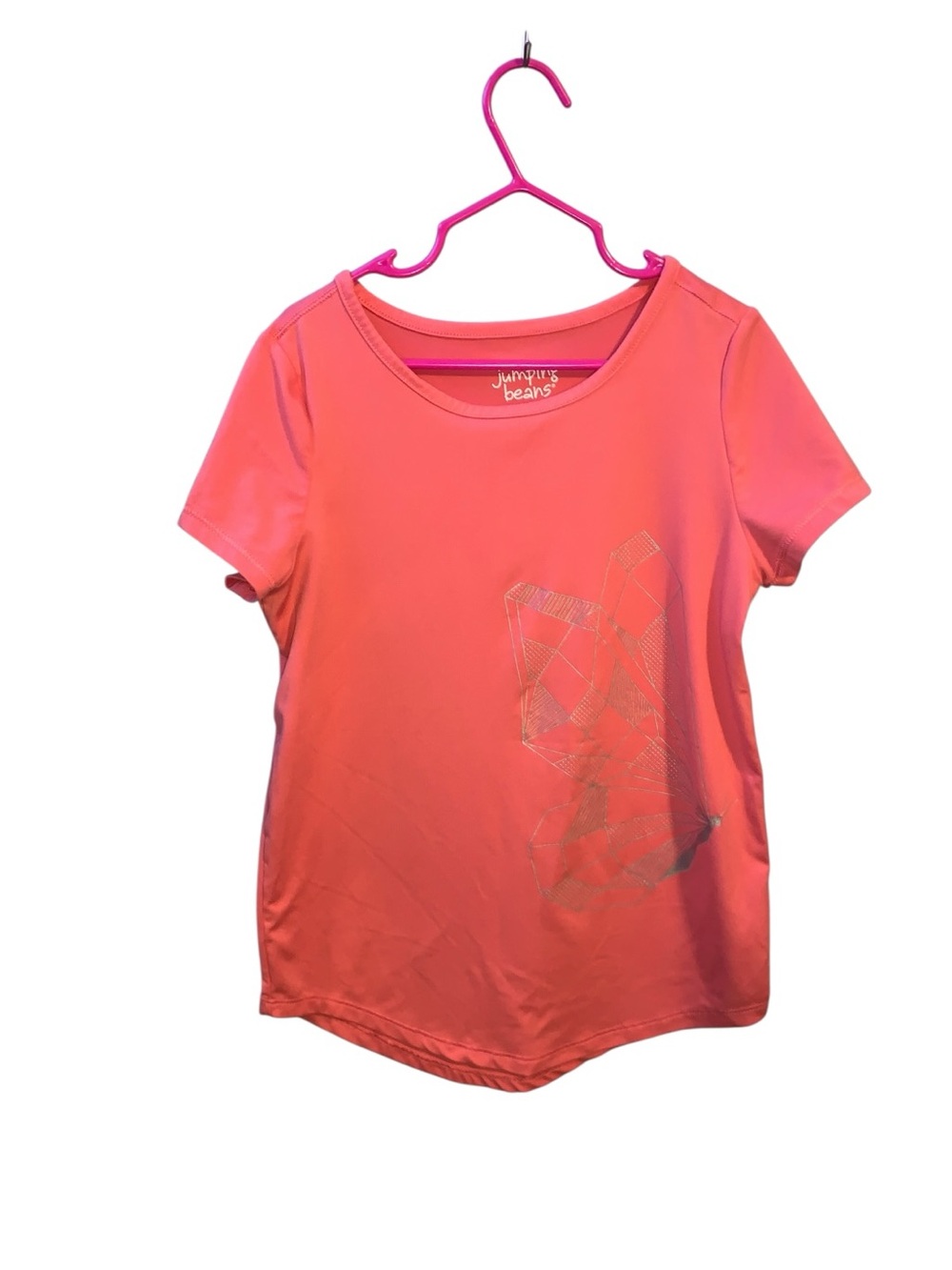 Jumping Beans Coral Pink Short Sleeve Tee Shirt with Metallic Print Athletic
